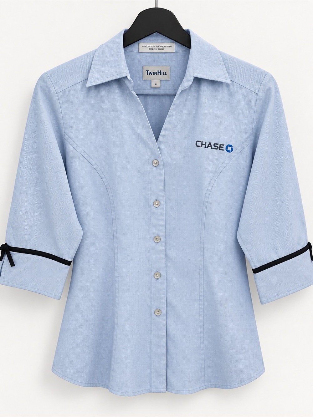 Chase Light Blue Women's Button-Down Shirt with Black Trim